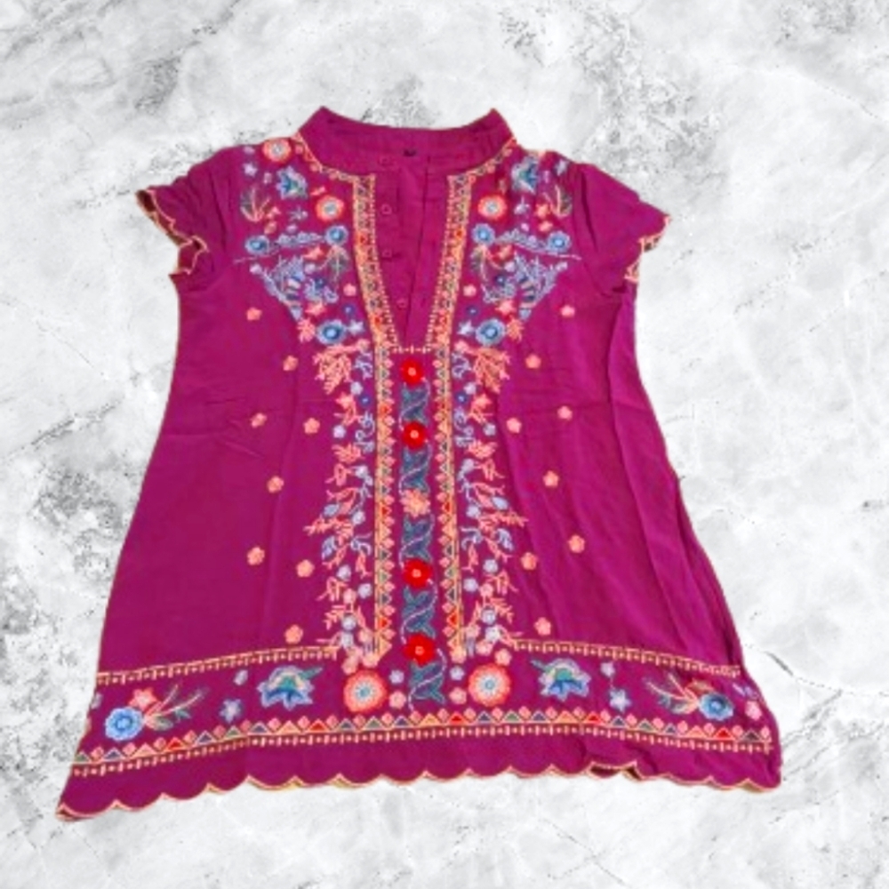 Bohemian New Embroidered Purple Blouse Floral Women's Size Small